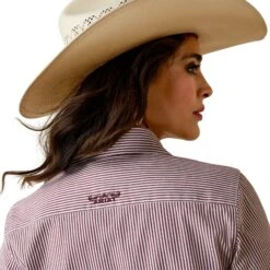 Ariat Women's Burgundy And White Stripe Shirt 8 Ariat Women's Burgundy And White Stripe Shirt -Columbia Clothing Shop 10043473 02