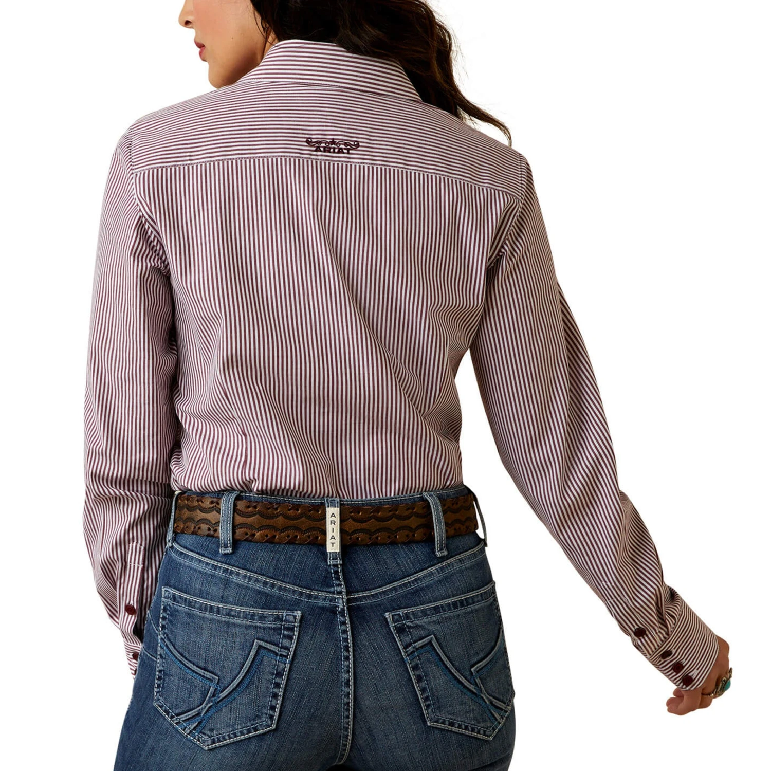 Ariat Women's Burgundy And White Stripe Shirt 2 Ariat Women's Burgundy And White Stripe Shirt - Image 2