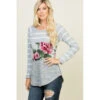 Grey Stripe Floral Long Sleeve Tee