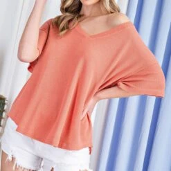 Coral V-neck 3/4 Sleeve Sweater -Columbia Clothing Shop 14124650 0ab1614d 6f68 4f2c b4be 2afccf4487f9
