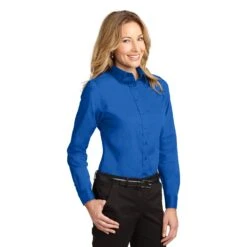 Port Authority Women's STRONG BLUE Easy Care Long Sleeve Shirt 5 Port Authority Women's STRONG BLUE Easy Care Long Sleeve Shirt -Columbia Clothing Shop 1694 StrongBlue 4 L608StrongBlueModel3Q 1200W