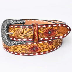 American Darling Yellow Tooled Floral Belt -Columbia Clothing Shop ADBLF164B