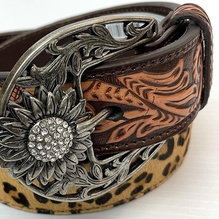 Leopard Sunflower Tooled Belt 3 Leopard Sunflower Tooled Belt - Image 3