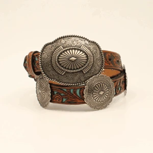Ariat Ladies Floral Embossed Turquoise Belt 1 Ariat Ladies Floral Embossed Turquoise Belt