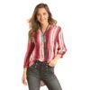 Rock & Roll Women's Hi Lo 3/4 Sleeve Pink Shirt