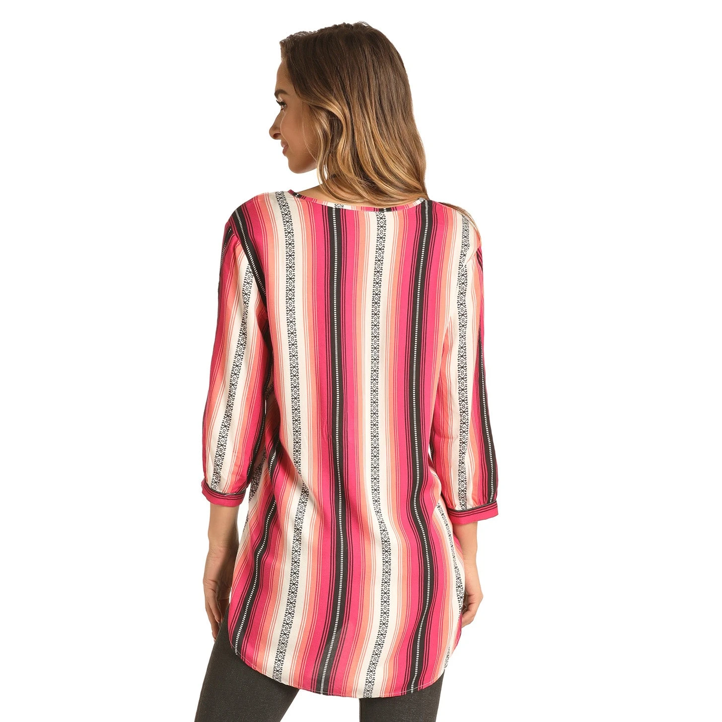 Rock & Roll Women's Hi Lo 3/4 Sleeve Pink Shirt 2 Rock & Roll Women's Hi Lo 3/4 Sleeve Pink Shirt - Image 2