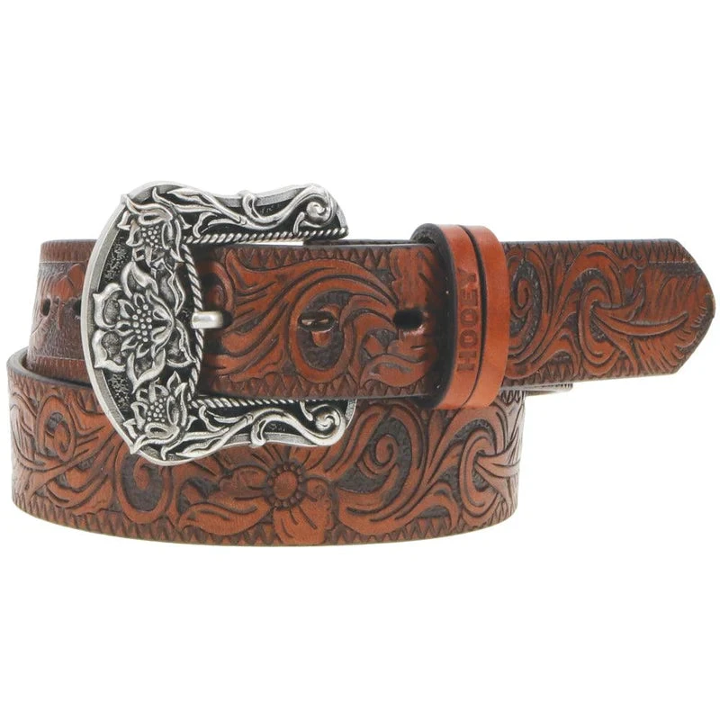 Hooey Ladies Brown/Feather Floral Belt-1.5" Wide 1 Hooey Ladies Brown/Feather Floral Belt-1.5" Wide