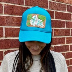 McIntire Saddlery Turquoise Foam Hibiscus Cap -Columbia Clothing Shop IMG 5612
