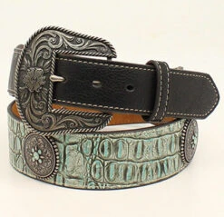 Nocona Turquoise Croc Print With Concho's Belt