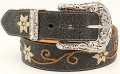 Nocona Women's Black Floral Embroidered Belt