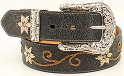 Nocona Women's Black Floral Embroidered Belt 1 Nocona Women's Black Floral Embroidered Belt