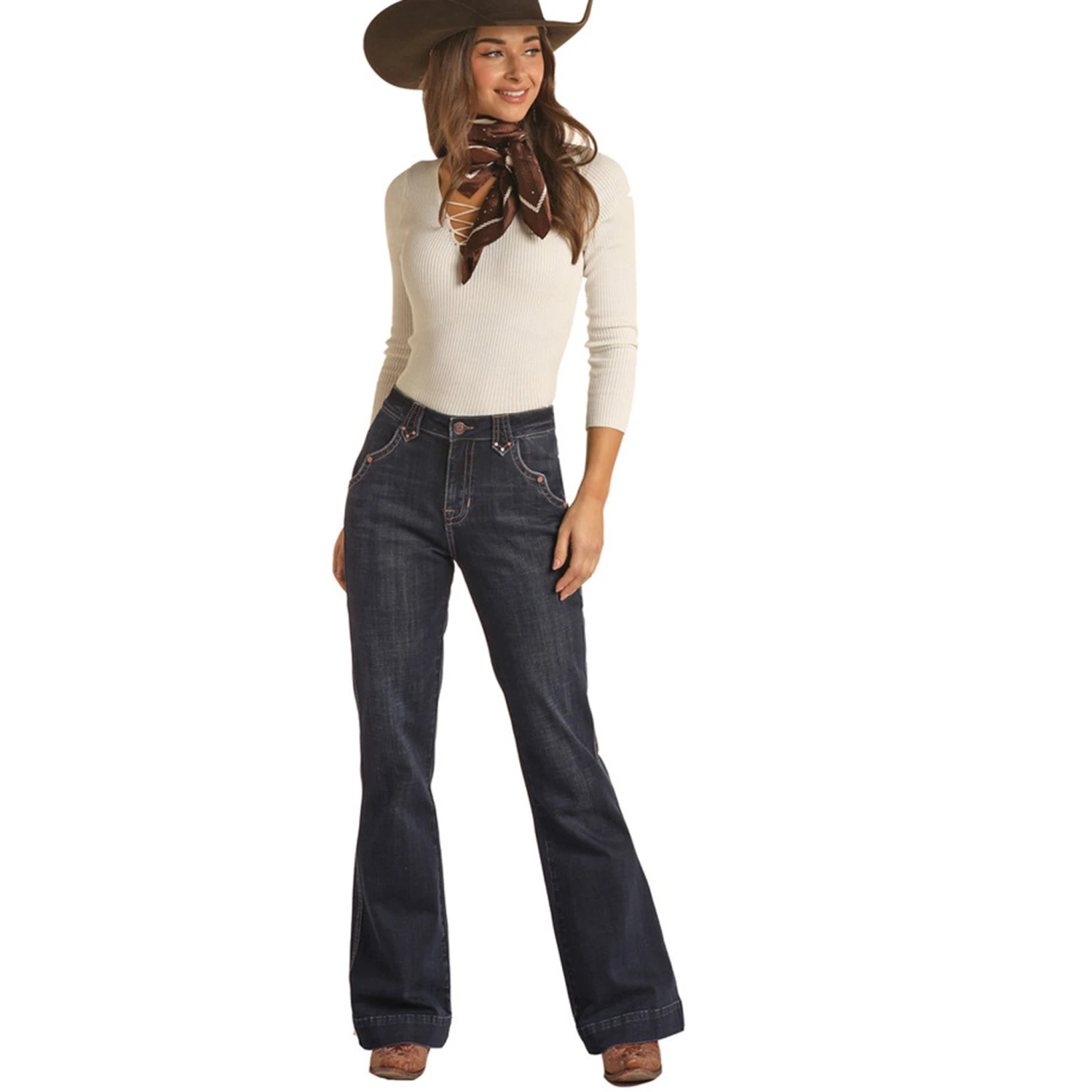Rock & Roll Cowgirl High Rise With Rivets Trouser 1 Rock & Roll Cowgirl High Rise With Rivets Trouser