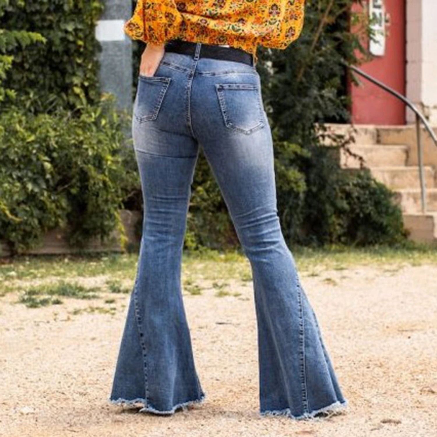 Lucky & Blessed Stone Wash Raw Hem Bell Bottom Jeans 2 Lucky & Blessed Stone Wash Raw Hem Bell Bottom Jeans - Image 2