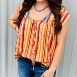 Coral Aztec Striped Short Sleeve -Columbia Clothing Shop T10731b