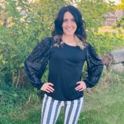 Solid Sequins Long Sleeve Shirt -Columbia Clothing Shop T1504a