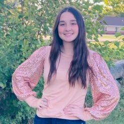 Solid Sequins Long Sleeve Shirt -Columbia Clothing Shop T1504f