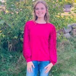 Solid Sequins Long Sleeve Shirt -Columbia Clothing Shop T1504k