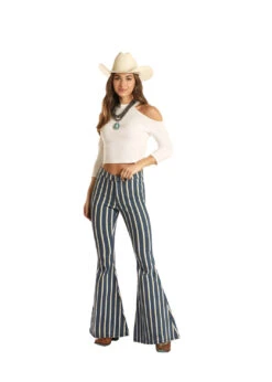 Rock & Roll Cowgirl Navy Striped Bell Bottom Jeans