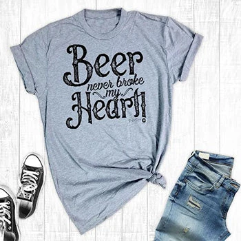 Rebel Rose Lt. Grey Graphic Tee - Beer Never Broke My Heart 1 Rebel Rose Lt. Grey Graphic Tee - Beer Never Broke My Heart