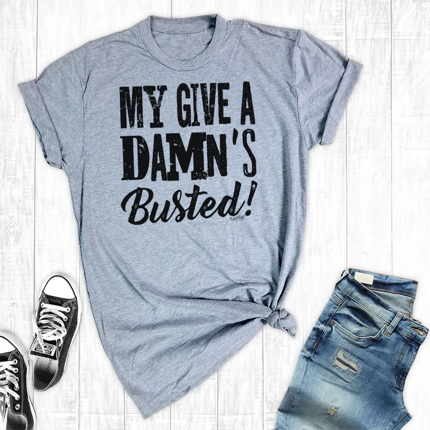 Rebel Rose Grey Graphic Tee - My Give A Damn Is Busted 1 Rebel Rose Grey Graphic Tee - My Give A Damn Is Busted