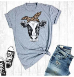 Cow Head With Leopard Bandana Graphic Tee