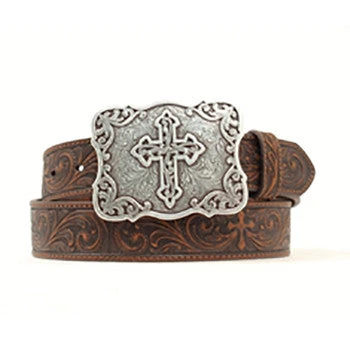 Nocona Women's Brown Tooled Cross Belt 1 Nocona Women's Brown Tooled Cross Belt