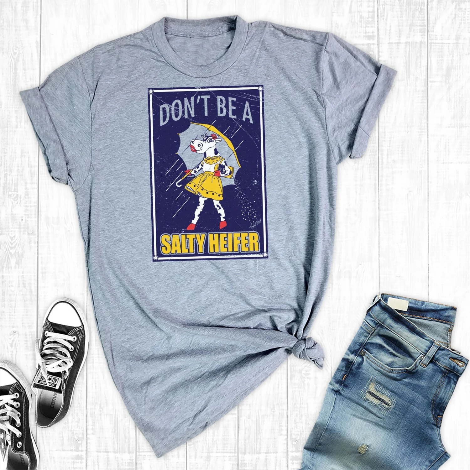 Rebel Rose Grey Graphic Tee - Don't Be A Salty Heifer 1 Rebel Rose Grey Graphic Tee - Don't Be A Salty Heifer